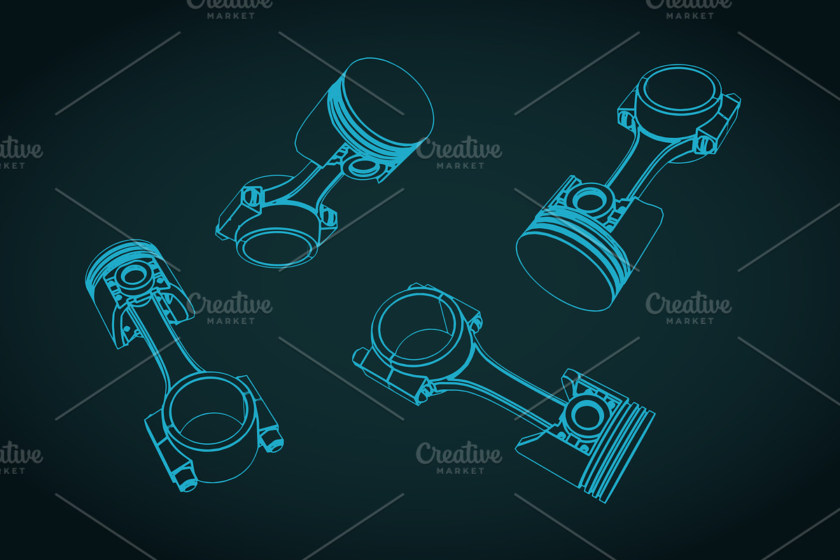Engine Block and Pistons Blueprints, a Transportation Illustration by Blacklight (Photo 2 of 3)