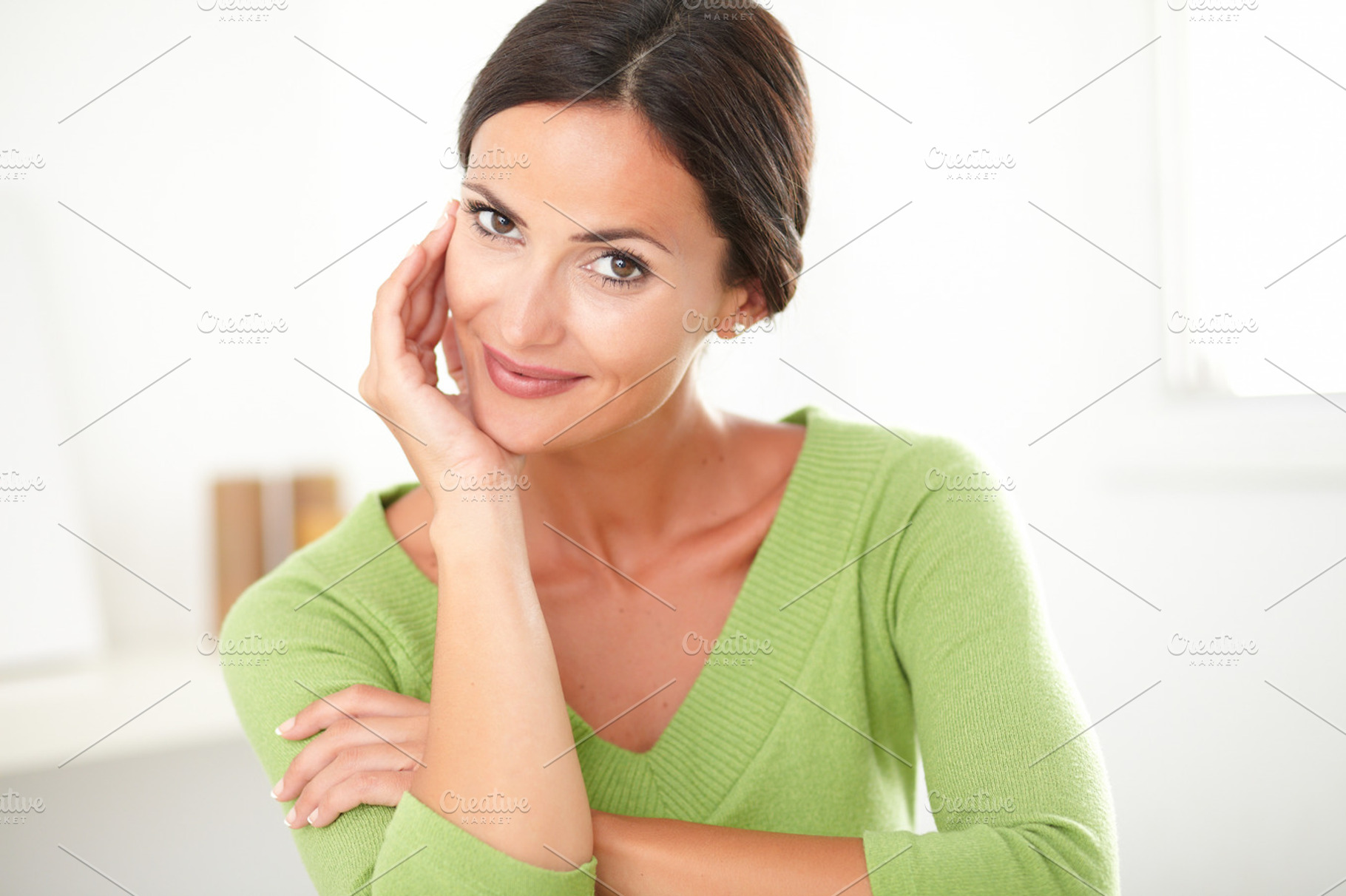 Cute woman at home desk featuring charming, adult, and woman, a Person Photo by Coco Images