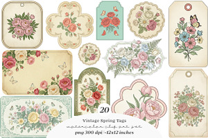 Vintage Spring Tags Printable, an Illustration by SinaCreation