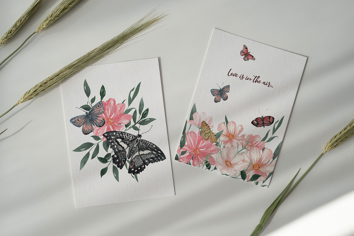 Vintage Butterflies & Cosmos Flowers, an Illustration by Catch the Dream Art (Photo 7 of 12)