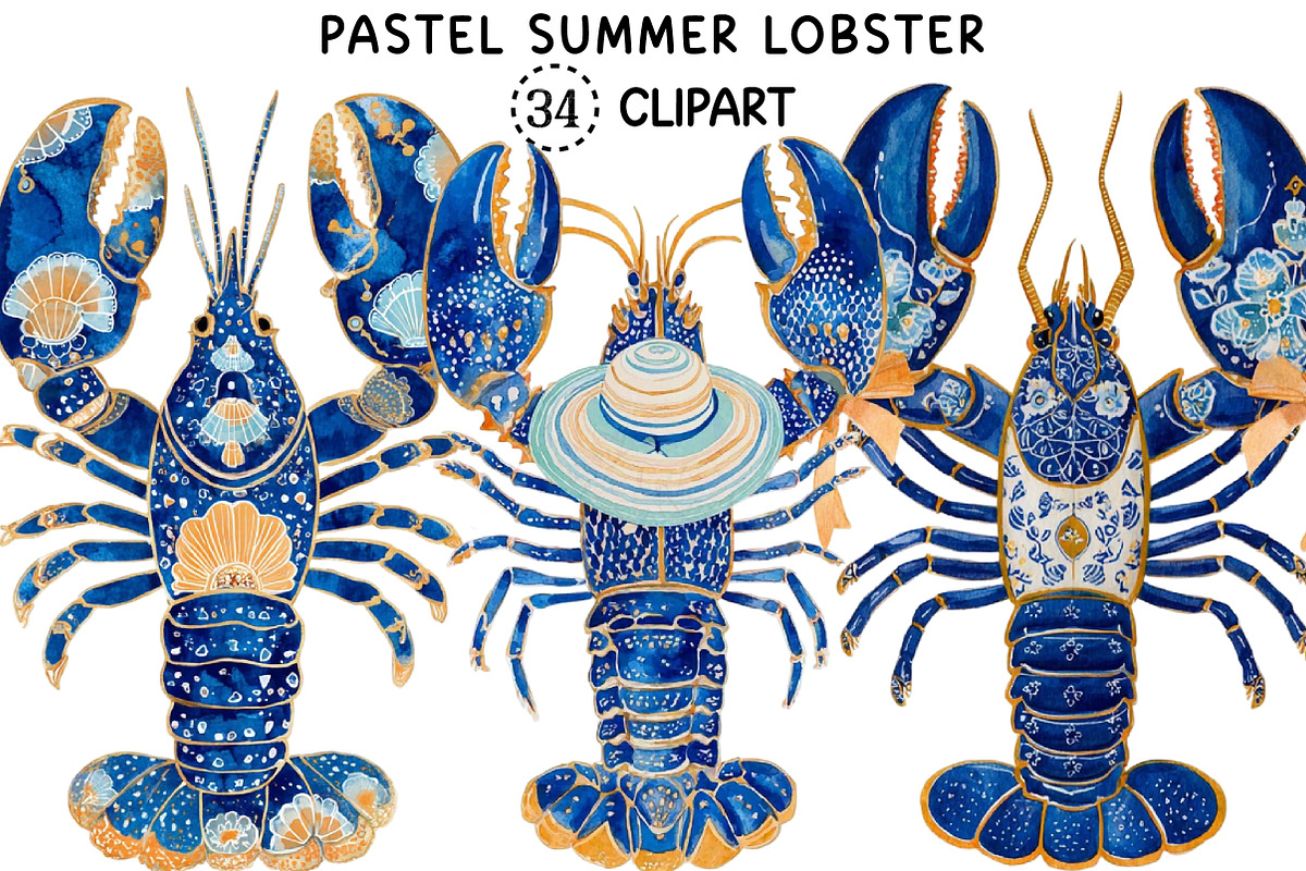 Pastel Summer Lobster Clipart, an Animal Illustration by Creative Art (Photo 1 of 8)