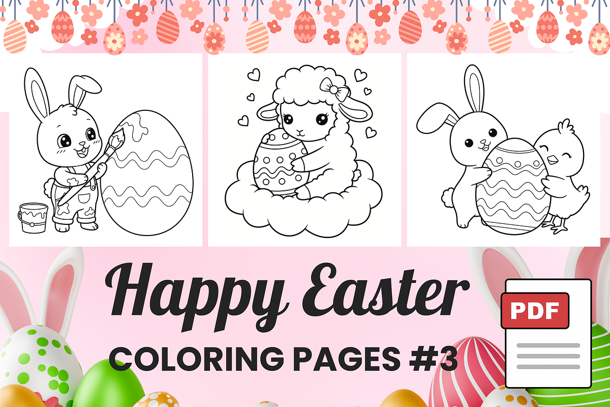 Happy Easter Coloring Pages #3, an Animal Illustration by Inkivelle Studio