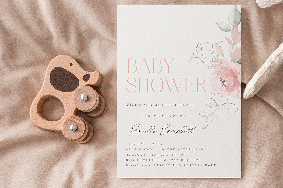 Pink Roses Baby Shower Invite, a Stationery Template by By Stephanie Design (Photo 3 of 3)