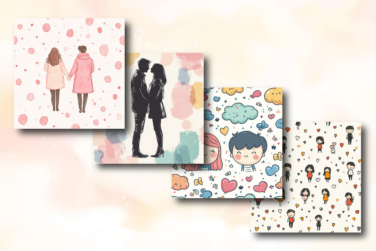 Cute Couples Pattern Digital paper, a Background Photo by RobertsArt (Photo 2 of 5)