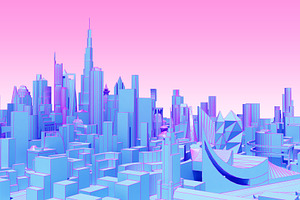 abstract city in pink blue tones