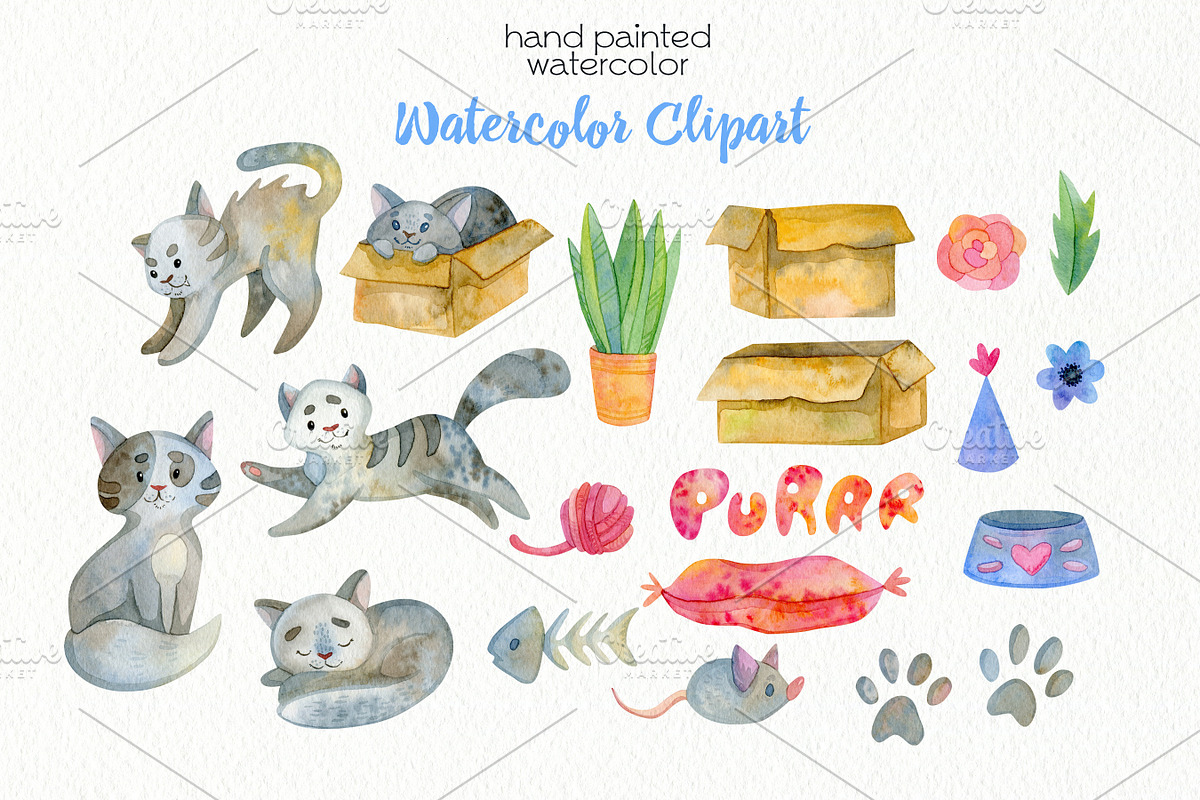 Watercolor Cats ClipArt, an Animal Illustration by OllyKo Art (Photo 3 of 6)