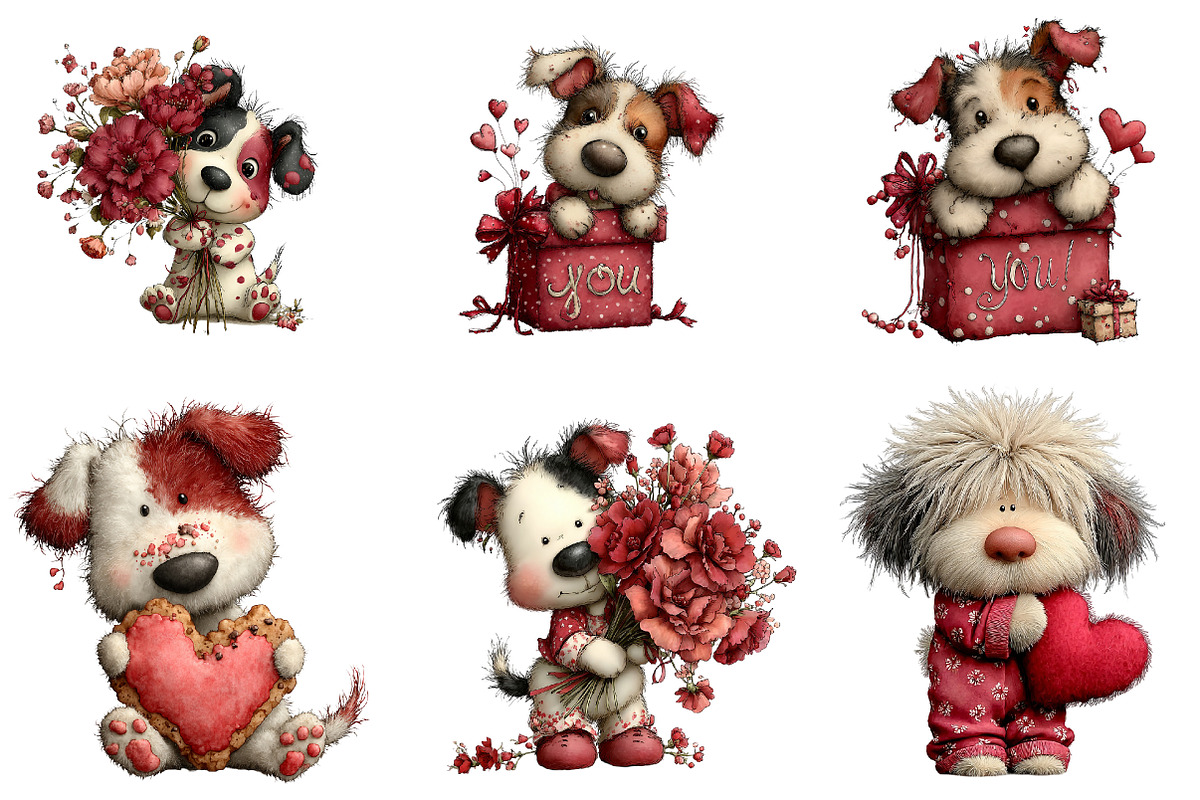 Quirky valentine dog clipart, an Illustration by CreationArt (Photo 2 of 6)