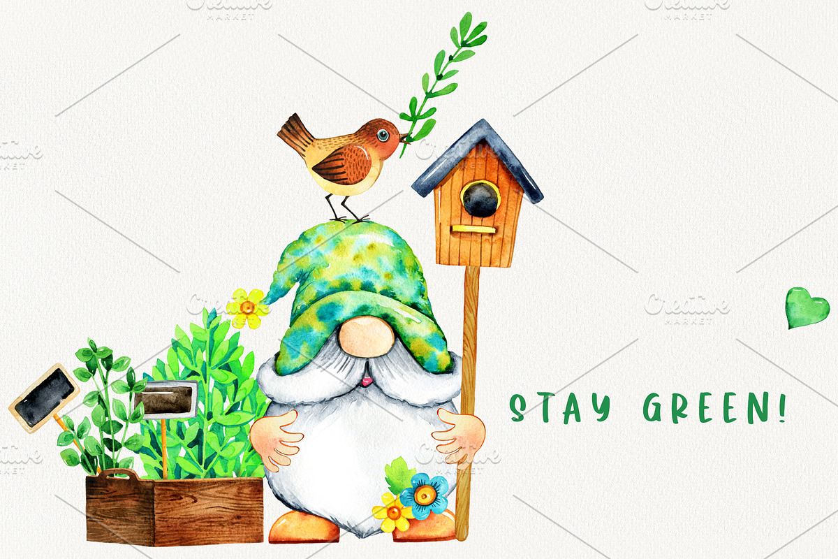 Gnome Gardener Watercolor Clipart, a Seasonal Illustration by TanyaOak (Photo 6 of 6)