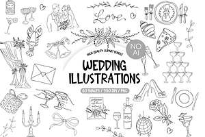 Handdrawn Wedding Icons, an Illustration by TatiMockup