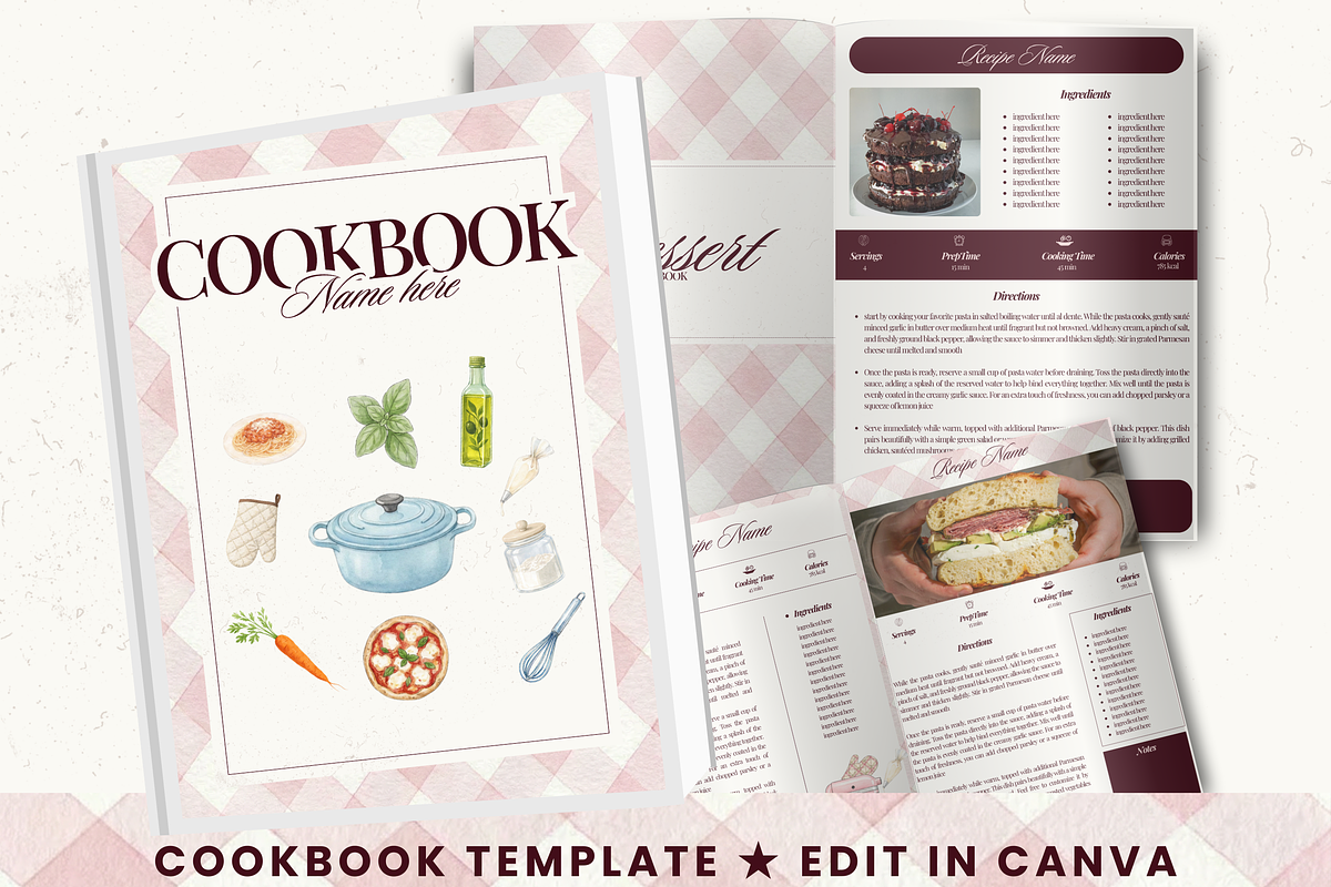 Printable family cookbook template, a Social Media Template by PixelBloomClub (Photo 1 of 8)