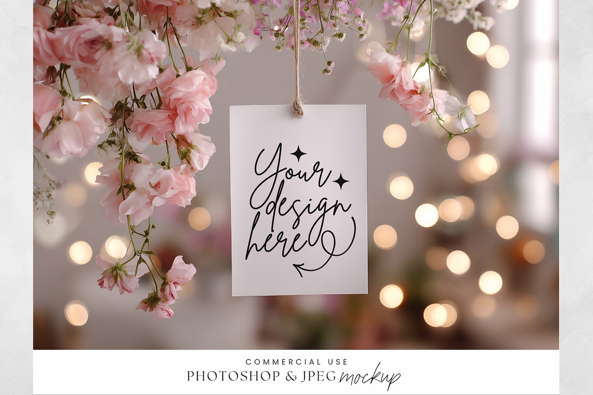 Hanging Gift Tag Pink Floral Mockup, an Advertising Mockup by illuztrate (Photo 1 of 3)