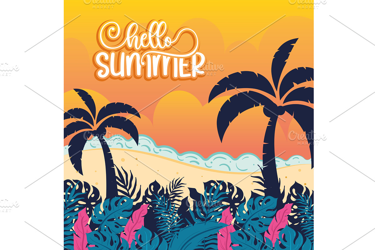 Hello summer poster with palm trees, an Animal Illustration by studioDK