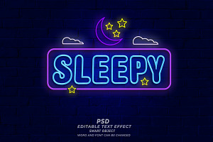 Sleepy Neon Sign PSD Editable Text, a Brushes & More by TrueVector