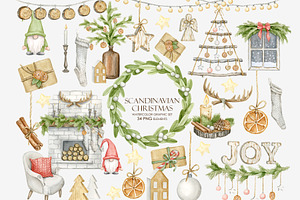 Watercolor rustic Christmas clipart