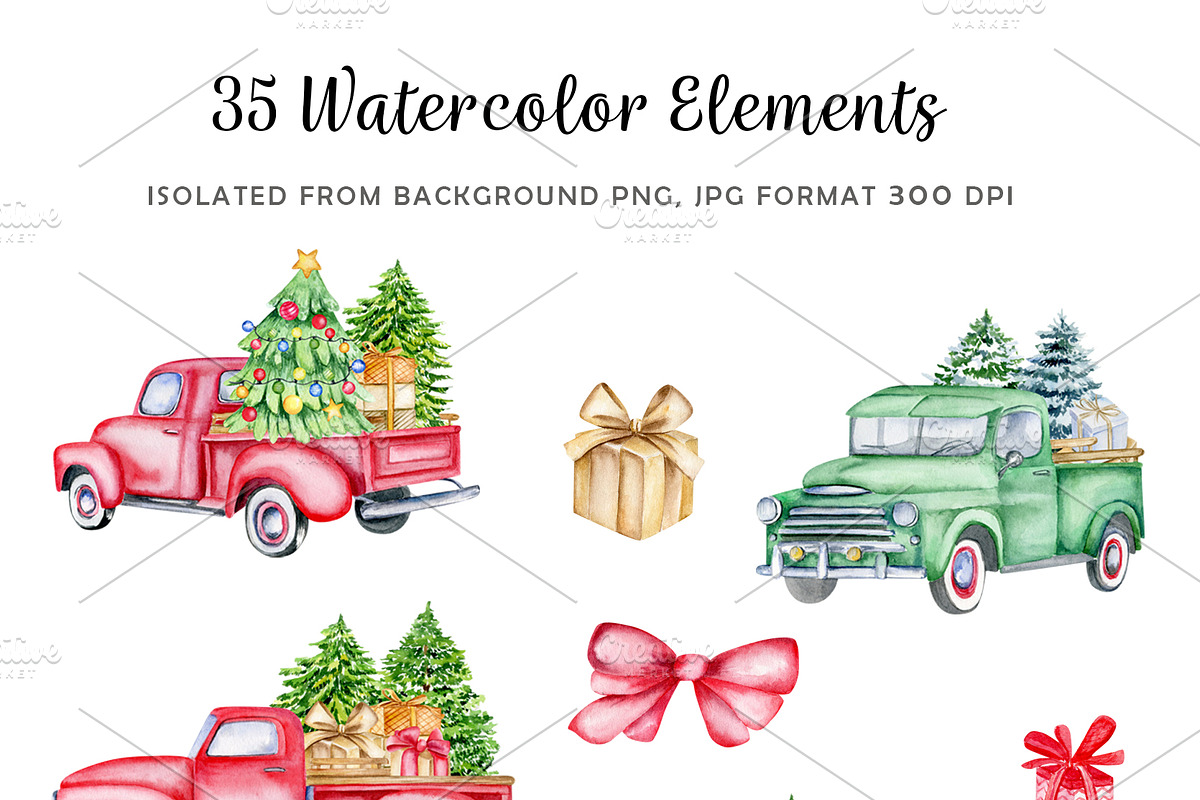 Classic christmas cars set, an Illustration by svetodesign (Photo 2 of 10)