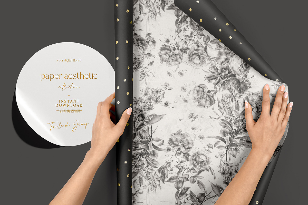 Toile Black and White Floral Pattern, a Pattern Graphic by paper aesthetic (Photo 4 of 10)