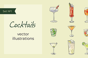 Cocktail set 1. Vector illustrations