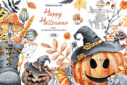 Happy Halloween watercolor clipart, an Illustration by Artmanata (Thumbnail 1 of 22)