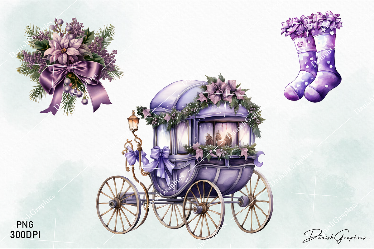 Purple Christmas Watercolor Clipart, a Decorative Illustration by danishgraphics (Photo 8 of 9)