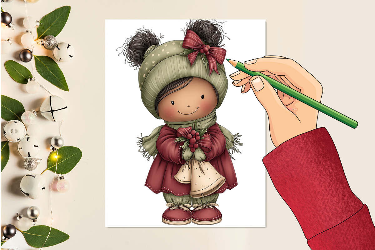 Quirky Christmas Cute Girl Clipart, an Illustration by designcity5 (Photo 4 of 5)