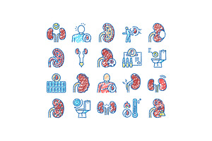 Nephritis Kidneys set Icons hand, an Object Illustration by pikepicture