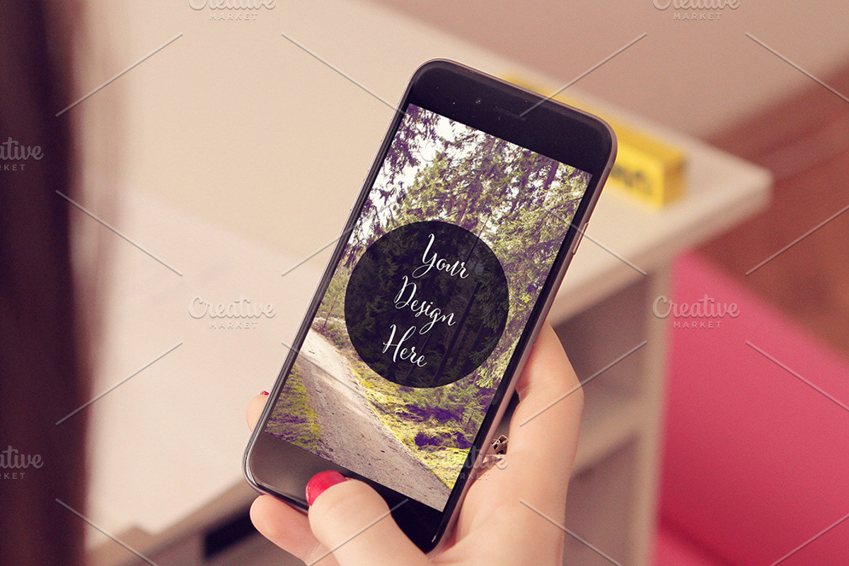 3 iPhone6 Mockups in Girls Hand, an iPhone Mockup by DesignLux (Photo 2 of 5)