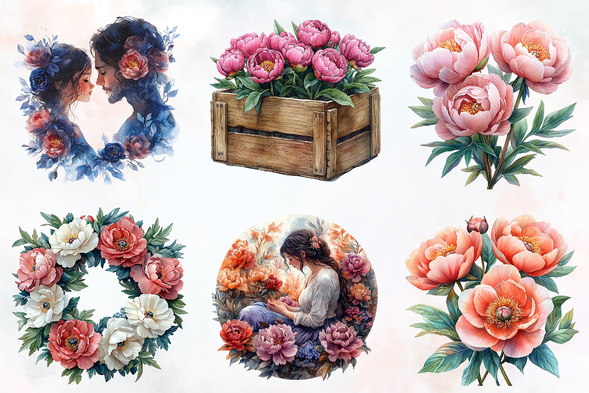 Peony Mother's Day Watercolor PNG, an Illustration by RobertsArt (Photo 4 of 7)