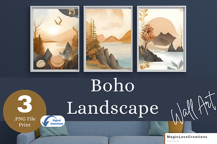Boho Landscape Printable Wall Art, a Poster Template by MagicLove Creations
