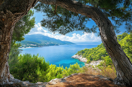 Stunning sea view framed by pine tre, a Photo by Iftikhar Alam
