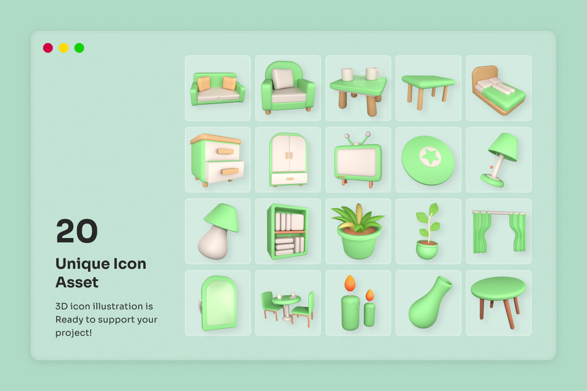Interior Decor 3D Icon Collection, a Decorative Illustration by twinstd (Photo 6 of 6)