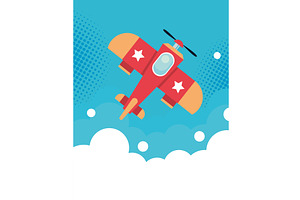 red plane airview in sky, a Transportation Illustration by studiogstock