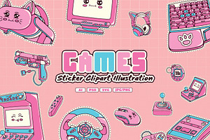 Cute Games Sticker Clipart Bundle, a Technology Illustration by Decoconio Design