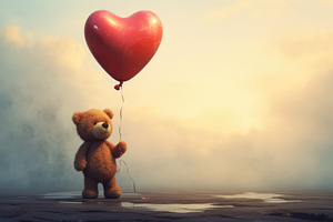 A cute teddy bear holds a heart-shap, a Photo by Iftikhar Alam