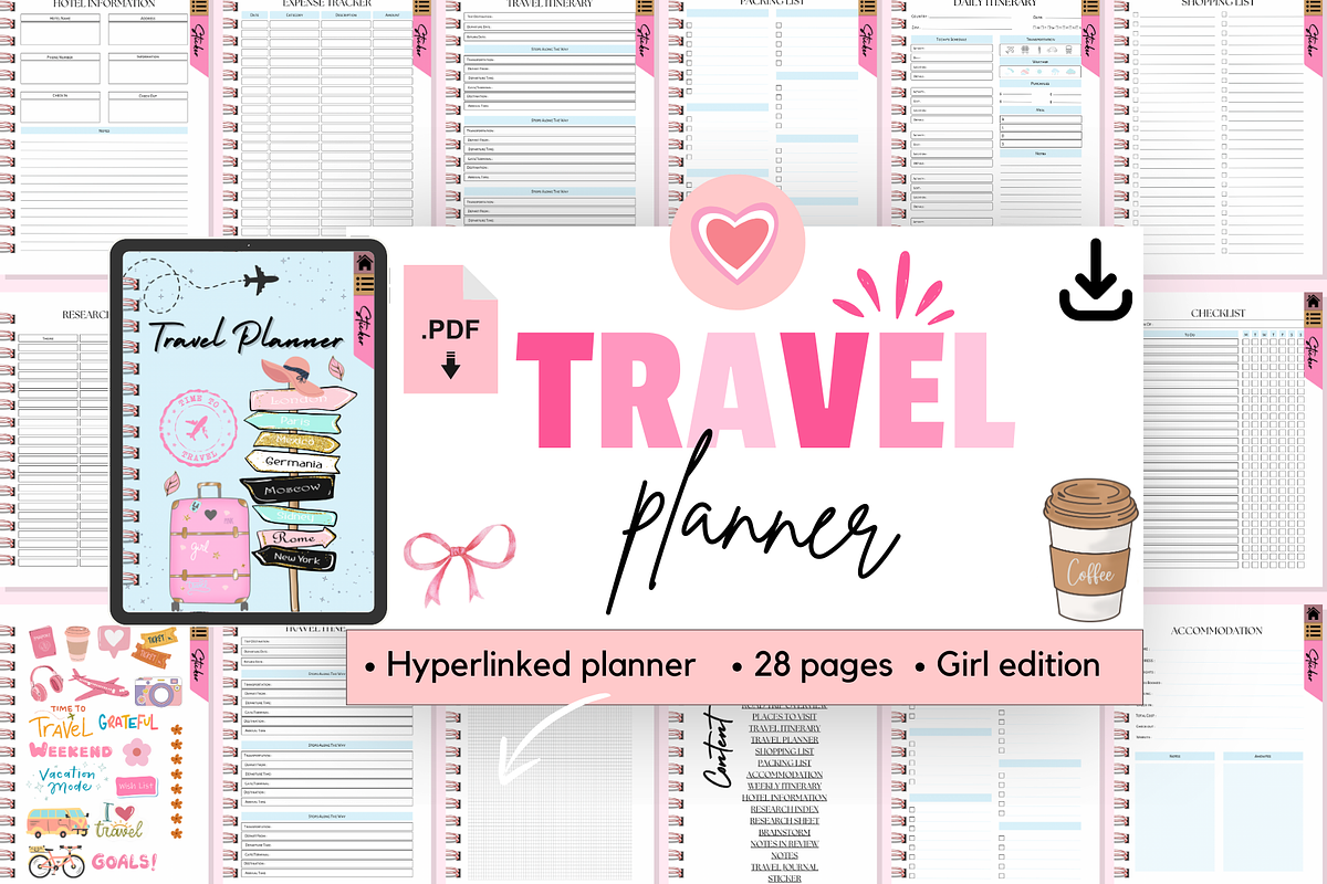 Chic Digital Travel Planner for Girl, a Templates & Theme by bellaROSEworkshop (Photo 1 of 10)