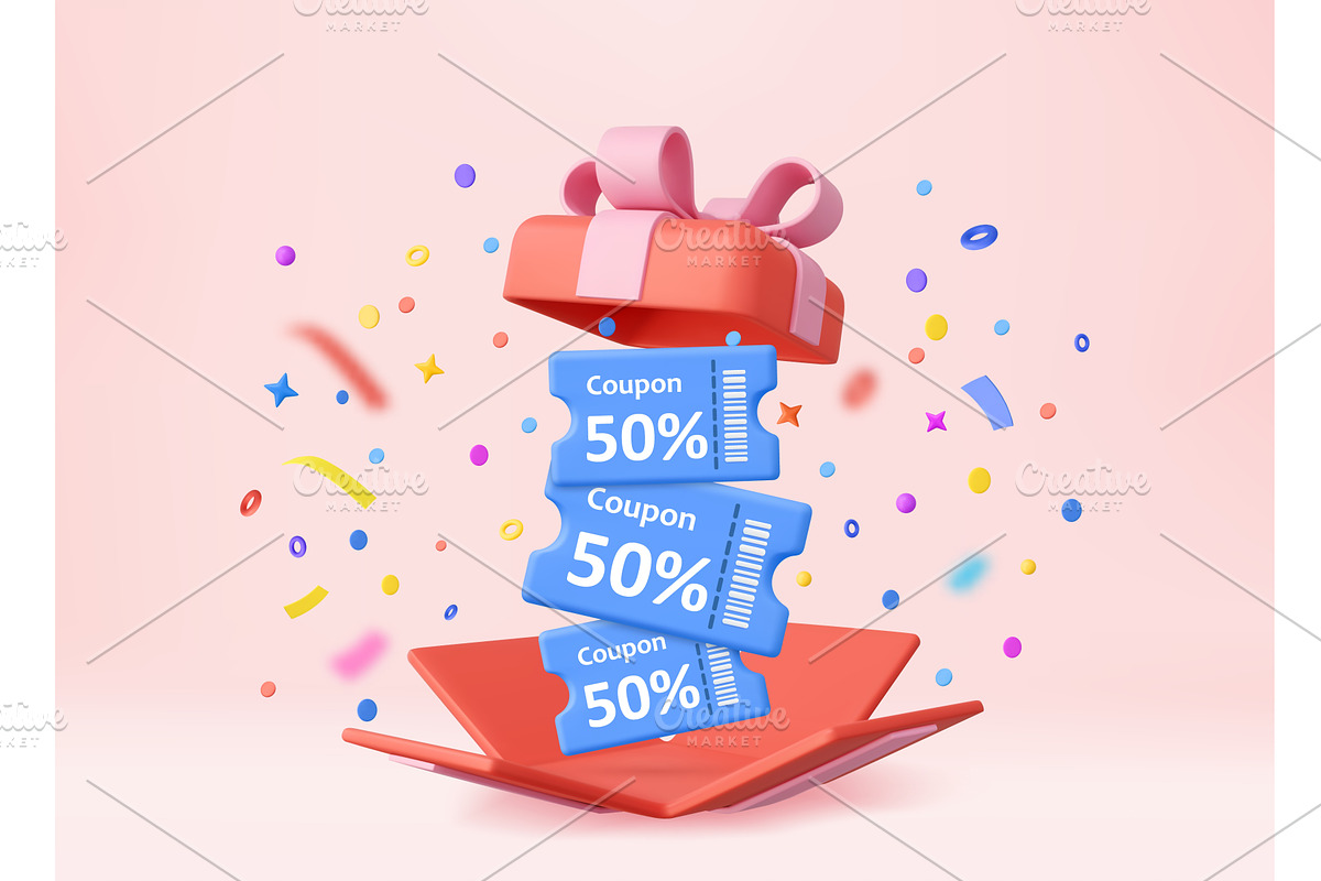 3d pink gift box with floating, an Object Illustration by ModVector