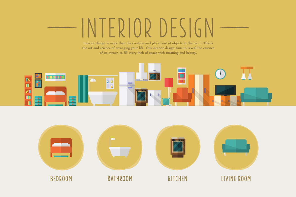 Interior Design Vector Illustration, a Decorative Illustration by ...