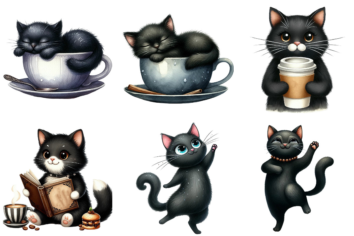 Cat Silhouette Love Coffee Clipart, an Illustration by Libby Wishes (Photo 5 of 12)