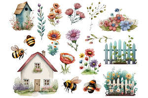 Watercolor Flower Garden Clipart