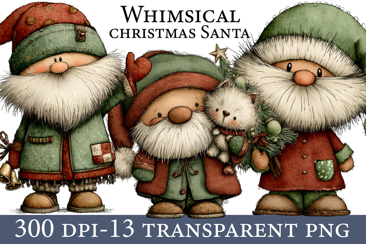 Whimsical christmas Santa clipart, an Illustration by Designworld (Photo 1 of 6)