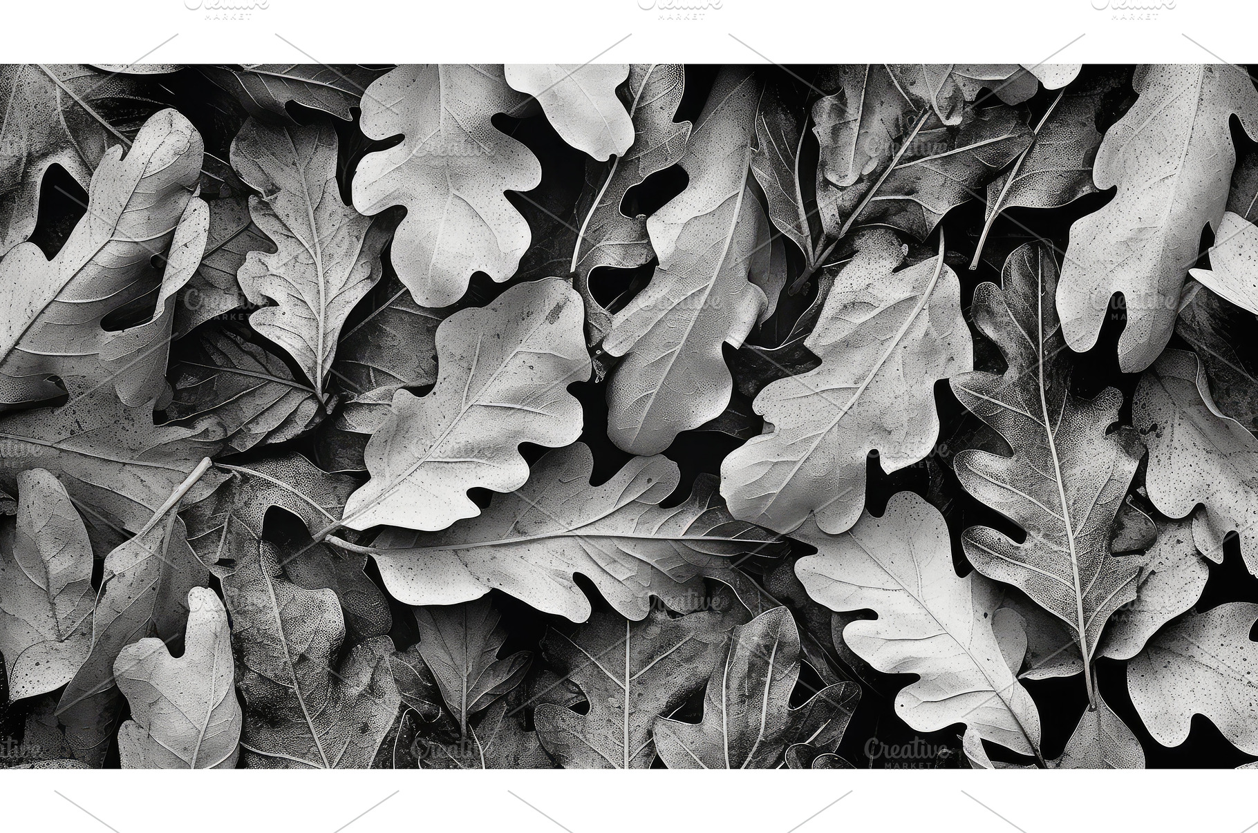 nature oak leaves black and white ai, a Nature Photo by pikepicture
