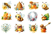 Cute Bee watercolor clipart, an Illustration by Designworld (Thumbnail 3 of 5)