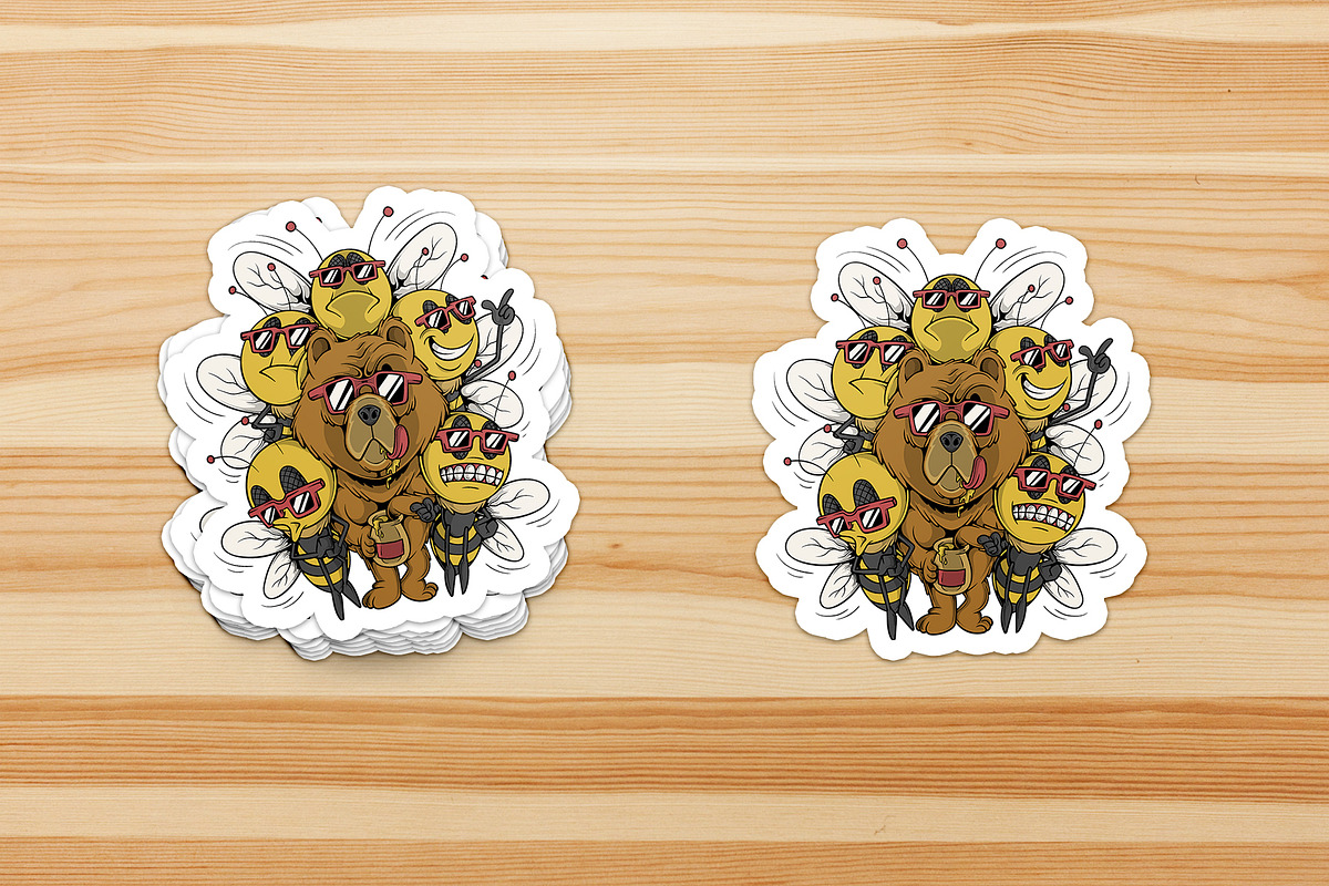 Cool Honey Bear with Funny Bees, a Branding & Logo Template by Judsart (Photo 3 of 3)