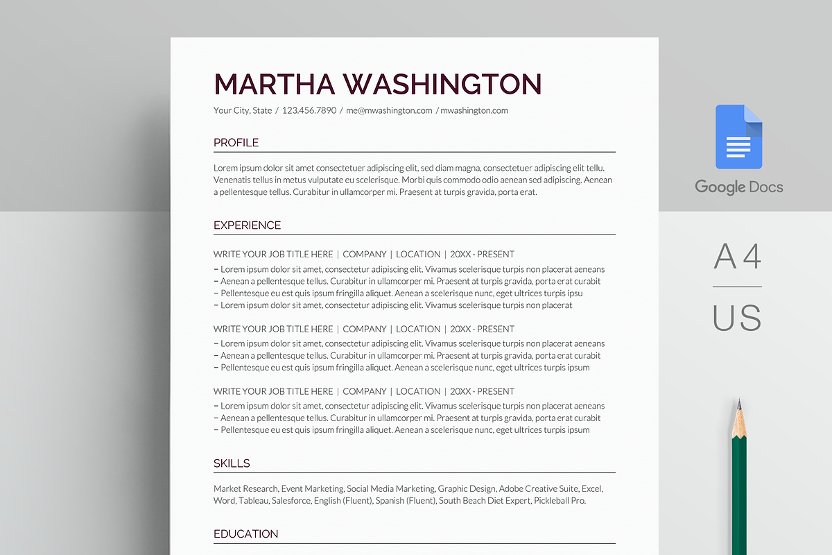 Google Docs Resume Template, a Resume Template by MioDocs
