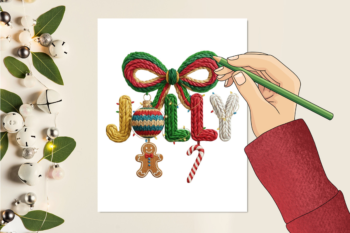 Faux Yarn Christmas Png Holly Jolly, an Illustration by designcity5 (Photo 6 of 8)