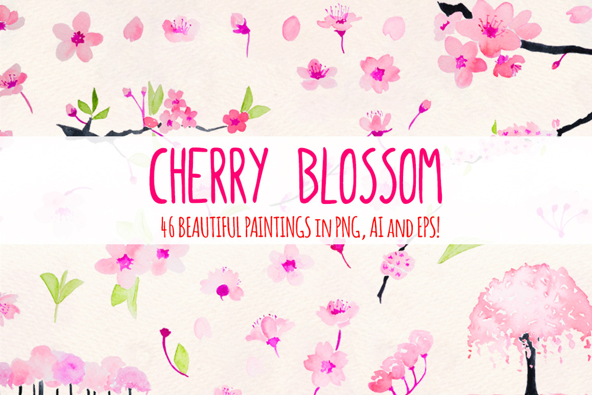 Cherry Blossoms 46 Hand Watercolors, a Seasonal Illustration by Violet LeBeaux (Photo 1 of 3)
