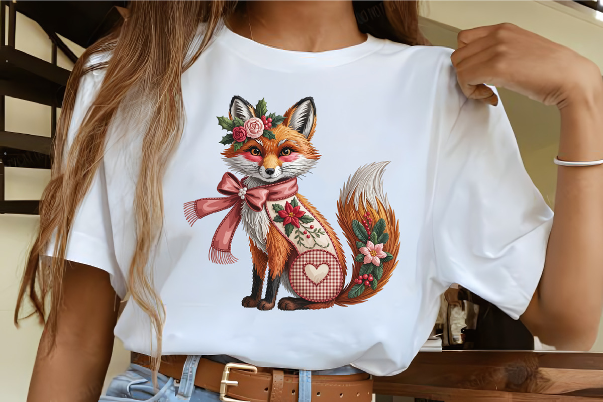 Faux Embroidery Christmas Fox with S, an Illustration by CrexoraLab (Photo 2 of 6)