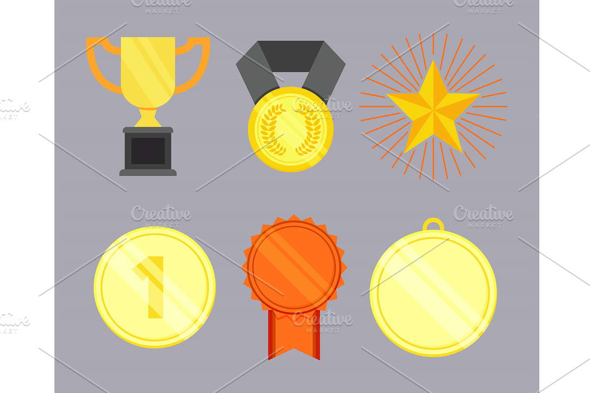 prize medals and trophy, icons, an Object Illustration by studiogstock
