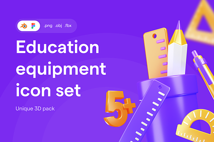 Education equipment 3D icon set, an Object 3D Model by tetrotom