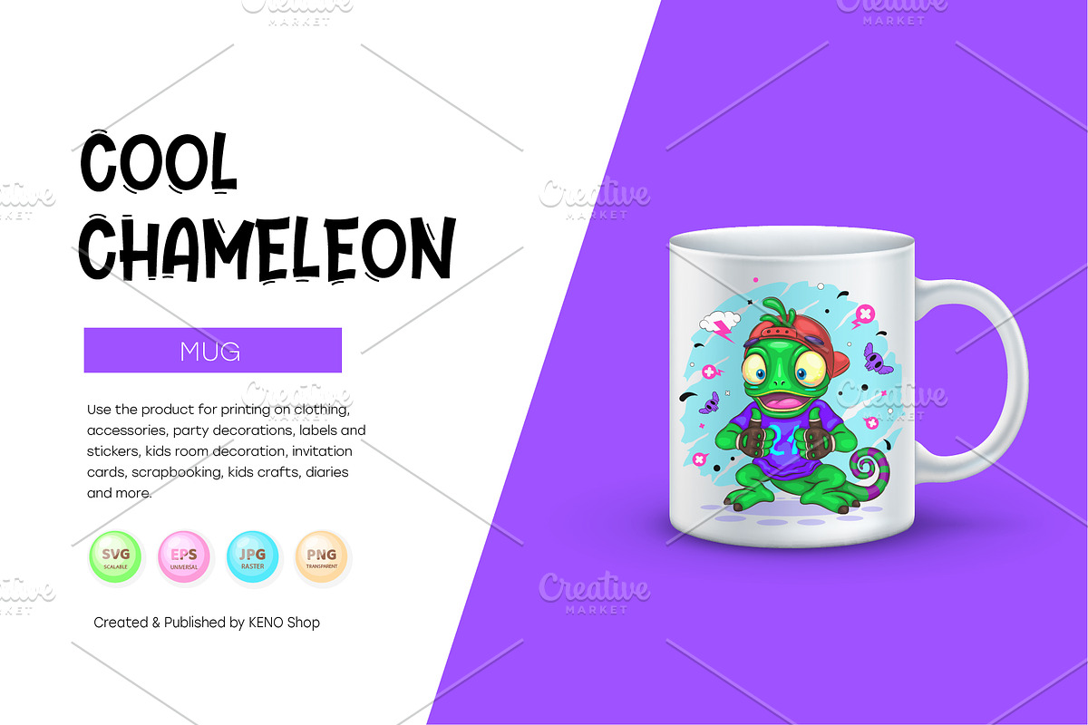 Chameleon Cartoon Character. Tshirt, an Animal Illustration by KENO Mascots (Photo 2 of 6)