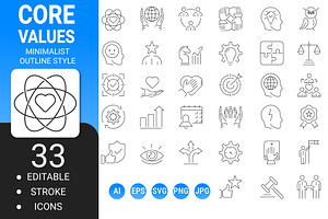 Core values outline icon set
